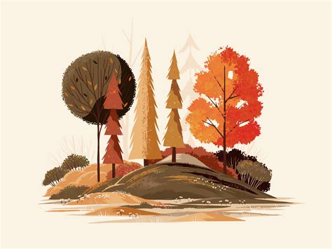 秋の風景イラスト - 紅葉と静寂の調和を探る